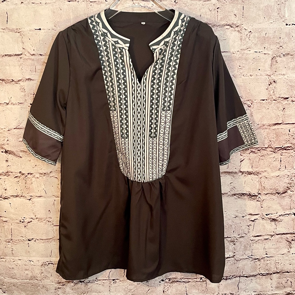 Bohemian Black And Turquise Tunic/Blouse For Women - Size Small